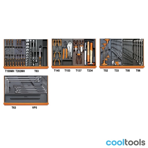 Beta | 5904VG/3T | Autoherstel-assortiment van 102 gereedschappen in ABS-inlegbakken | 059041510