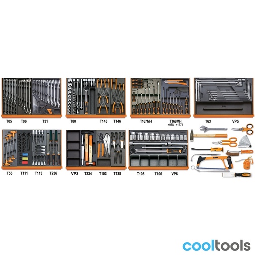 Beta | 5908VG/2T | Autoherstel-assortiment van 193 gereedschappen in ABS-inlegbakken | 059081017