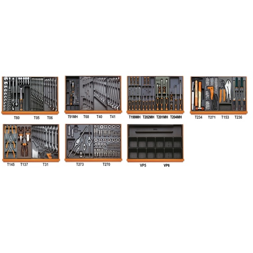 Beta | 5908VI/2T | Industrieel assortiment van 232 gereedschappen in ABS-inlegbakken | 059081105