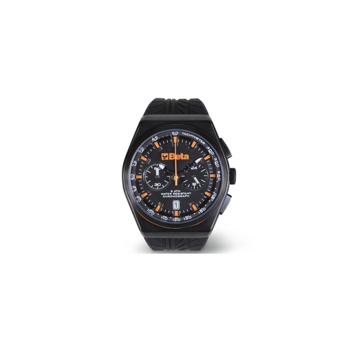 Beta | 9593A | Chronograaf horloge, stalen kast, 5 ATM, siliconen band | 095930050