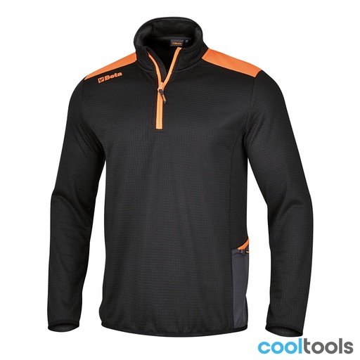 Beta | 7563N | Microfleece trui met korte rits, zwart