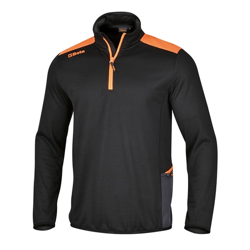 Beta | 7563N | Microfleece trui met korte rits, zwart