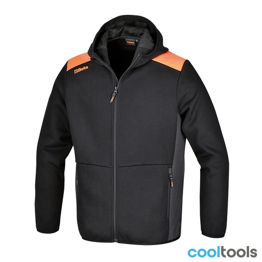 Beta | 7566NG | Lange hoodie met rits, zwart met antracietgrijze inzetstukken