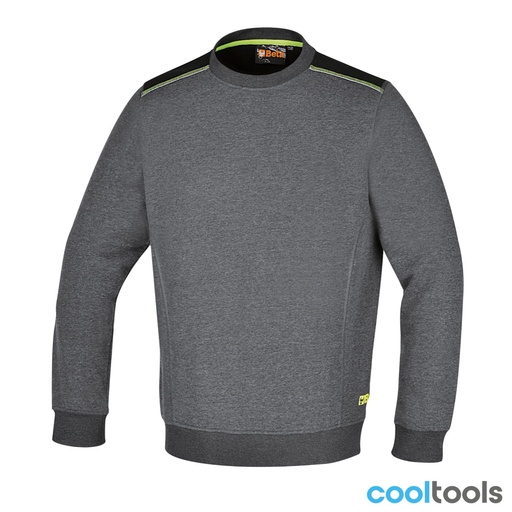 Beta | 7642G | Sweatshirt met ronde hals, zwarte schouderinzetstukken en groene details
