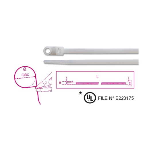 Beta | 1748-BH | Nylon bindstrips met bevestigingsoog, naturel