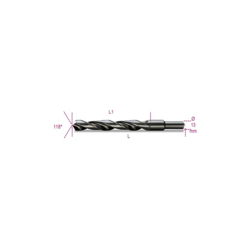 Beta | 410A | Spiraalboren, korte uitvoering HSS gewalst, gebruneerd, schacht gereduceerd tot 13 mm