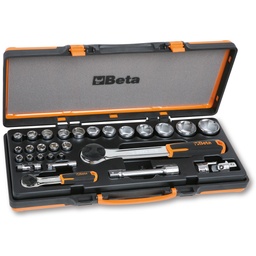 Assortiment van 22 dopsleutels met 6 toebehoren in metalen kist