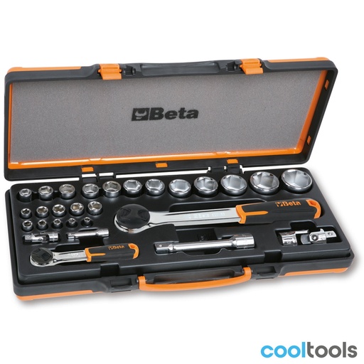 Beta | 902A/C22 | Assortiment van 22 dopsleutels met 6 toebehoren in metalen kist | 009020807