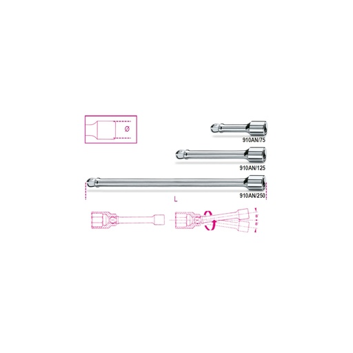 Beta | 910AN | Verlengstukken 3/8", zwenkbaar