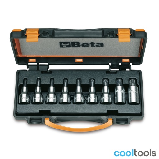 Beta | 920TX/C | Schroevendraaierdoppen voor Torx-schroeven, 1/2", 9-delig, verchroomd, in koffer | 009200546