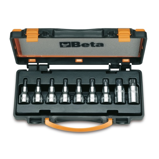 Beta | 920TX/C | Schroevendraaierdoppen voor Torx-schroeven, 1/2", 9-delig, verchroomd, in koffer | 009200546