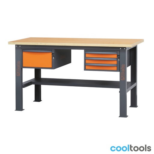 Beta | C58BC-W1,6 4C | Werkbank 1,6 m met houten werkblad en 4 laden