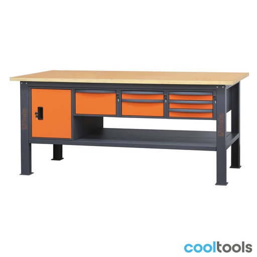 Beta | C58BC-W2,1 6CA | Werkbank 2,1 m met houten werkblad, 6 laden en deurmodule