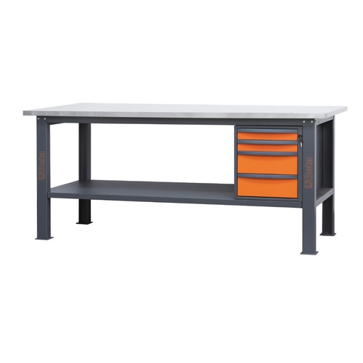 Beta | C58BC-X2,1 4C | Werkbank 2,1 m met RVS-gecoat MDF-werkblad en 4 laden