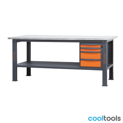 Beta | C58BC-X2,1 4C | Werkbank 2,1 m met RVS-gecoat MDF-werkblad en 4 laden