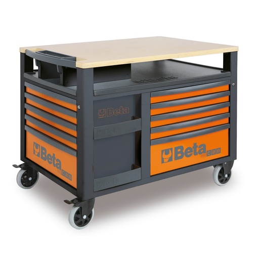 Beta | RSC28 | SuperTank verrijdbare werkbank met houten werkblad en 10 laden
