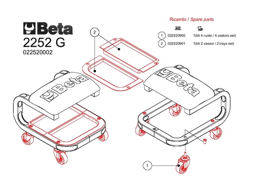 Beta | 2252 | Set van 2 kunststof inlegbakken voor zitkruk 2252 | 022520901