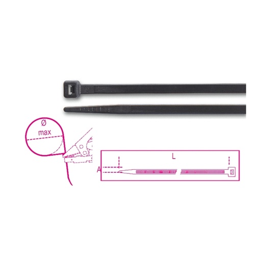 BM 1748N Nylon bindstrips, zwart UV bestendig