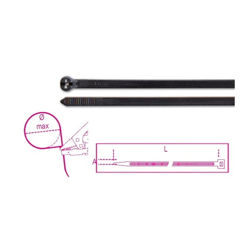 BM 1748-NL Nylon bindstrips, met stalen vertanding, zwart, UV bestendig