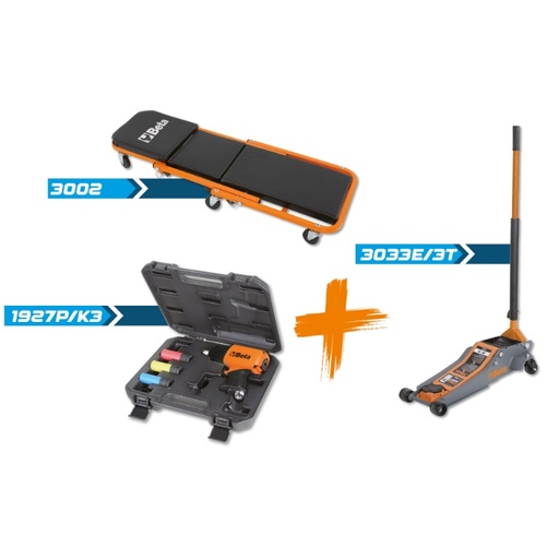 Beta | 3033/KVA-2 | Automotive set met garagekrik 3 ton, werkplaatsrolbed en slagmoersleutel