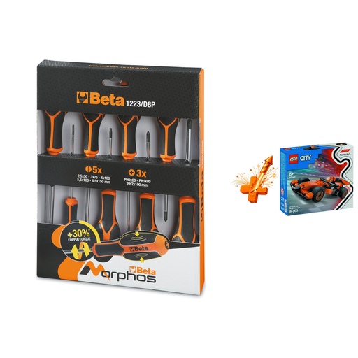 Beta | 1223/D8P | Set van 8 Morphos-schroevendraaiers + gratis LEGO McLaren-raceauto | ZNLDEC034