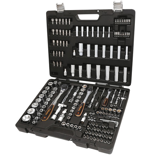 Doppenset 1/4" en 1/2" met 74 doppen, 42 bits en toebehoren, in koffer