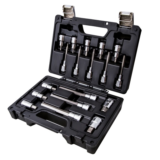 Doppenset 1/2" met 18 inbusdoppen, kort/lang/extra lang, in koffer