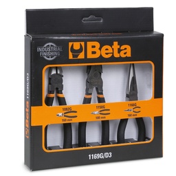 Beta | 1169G/D3 | Set van 3 tangen: combinatie-, lange punt- en zijkniptang, industrieel | 011690073
