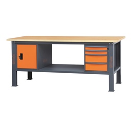 Beta | C58BC-W2,1 4CA | Werkbank 2,1 m met houten werkblad, 4 laden en deurmodule