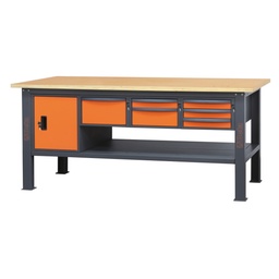 Beta | C58BC-W2,1 6CA | Werkbank 2,1 m met houten werkblad, 6 laden en deurmodule