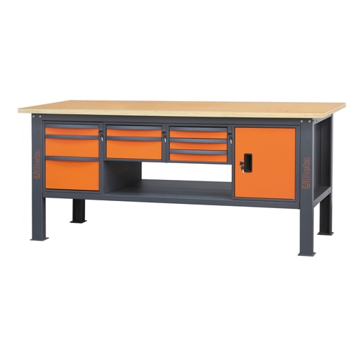 Werkbank 2,1 m, 8 laden + deur, oranje