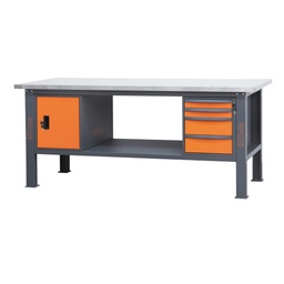 Beta | C58BC-X2,1 4CA | Werkbank 2,1 m met RVS-gecoat MDF-werkblad, 4 laden en deurmodule