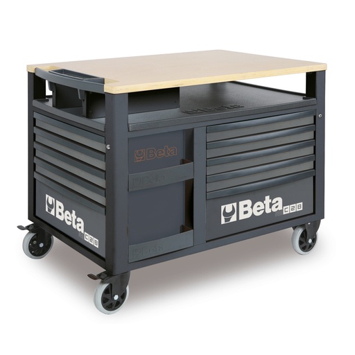 SuperTank verrijdbare werkbank met houten werkblad en 10 laden, antraciet – Tweede keus #01